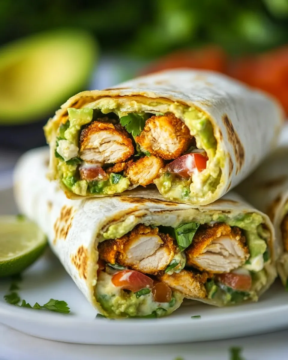 Delicious Avocado Ranch Chicken Burrito Wraps food shot