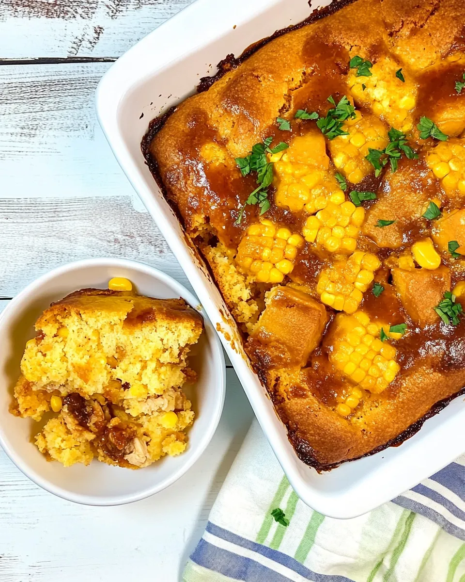 Easy BBQ Chicken Cornbread Bake food shot