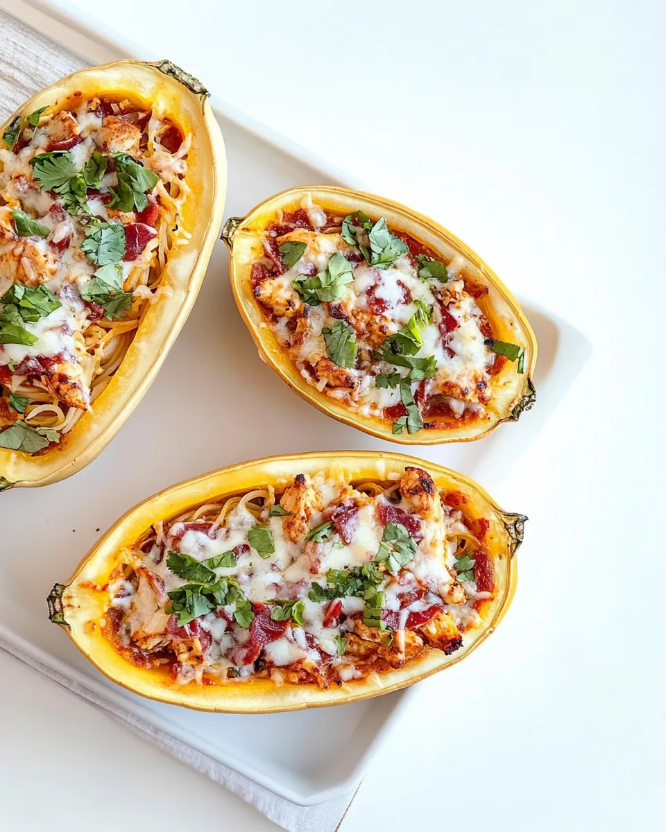 Easy BBQ Chicken Pizza Spaghetti Squash Boats photo