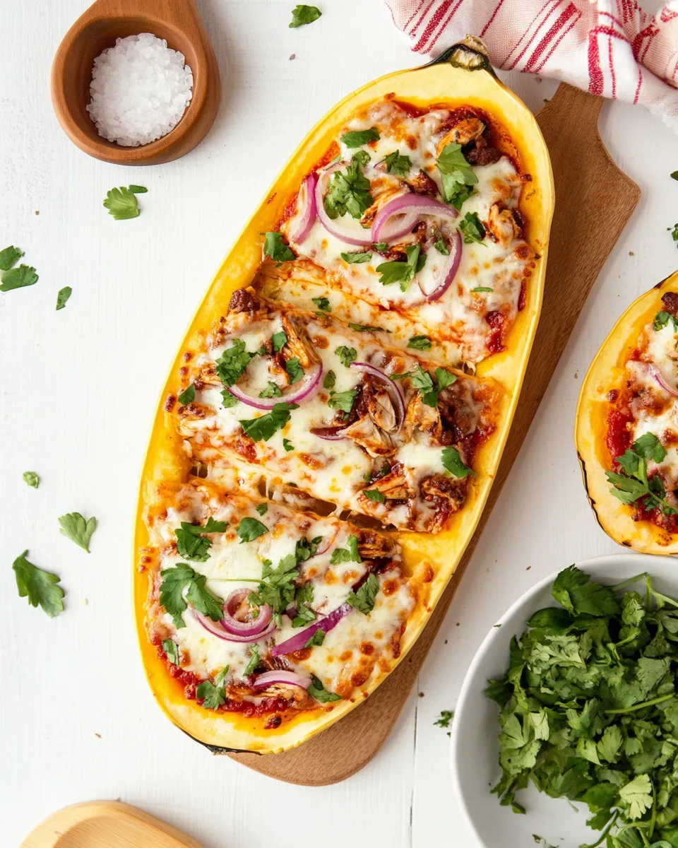 Delicious BBQ Chicken Pizza Spaghetti Squash Boats image