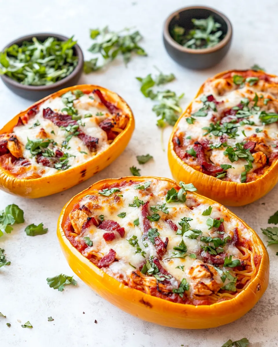 Healthy BBQ Chicken Pizza Spaghetti Squash Boats dish photo