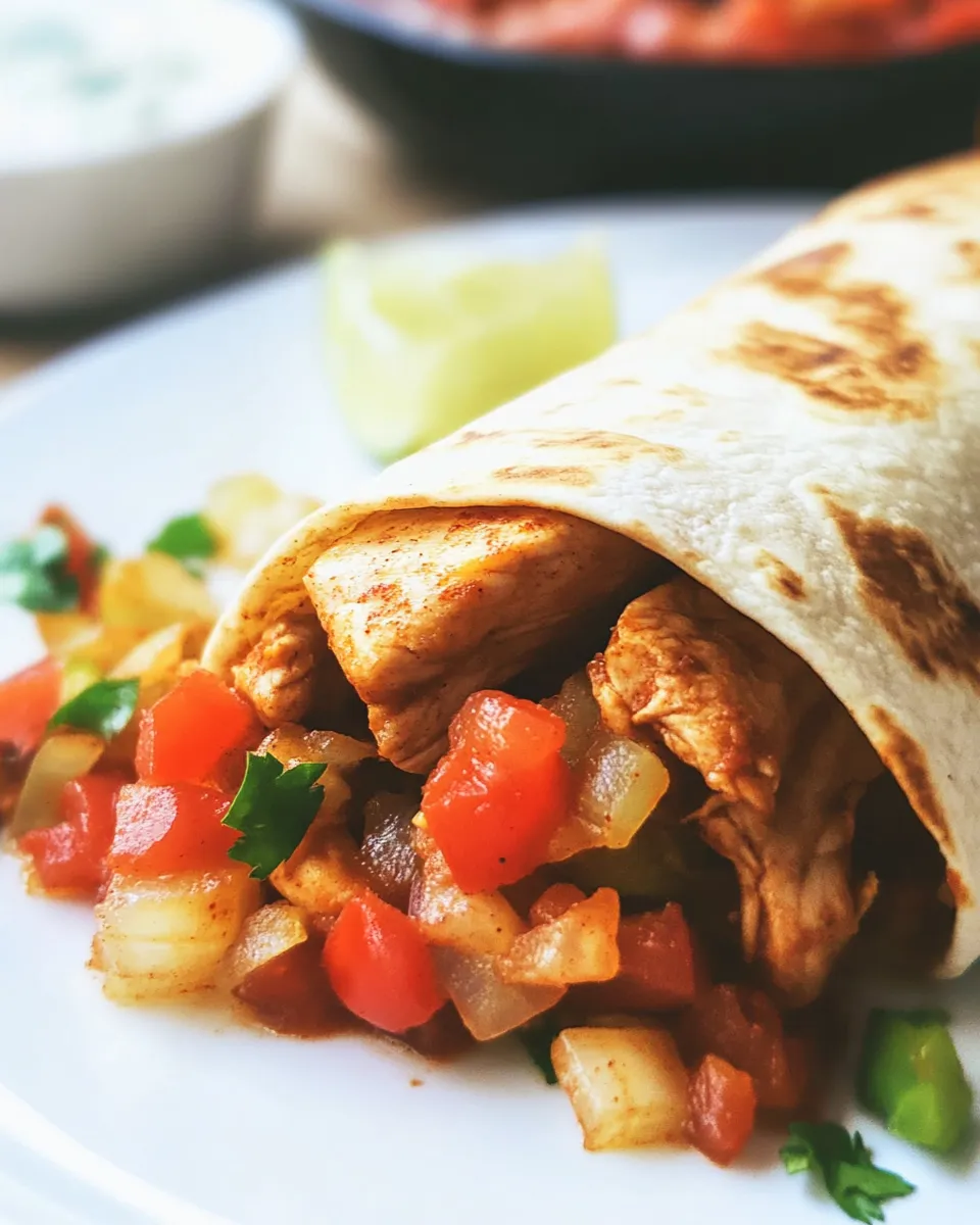Delicious Baked Chicken Fajita Burritos plate image