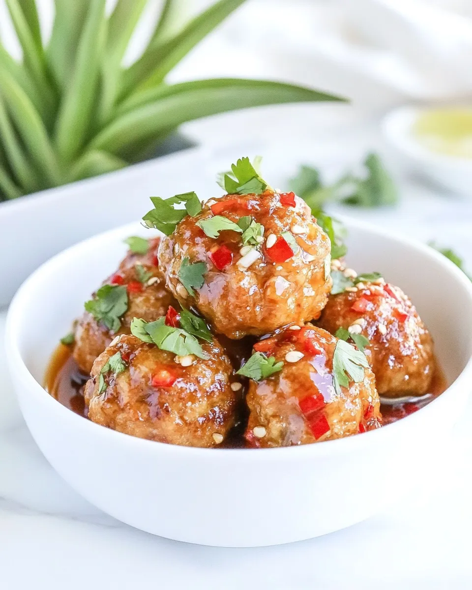 Savory Baked Chicken Meatballs with Sweet Oyster Sauce shot