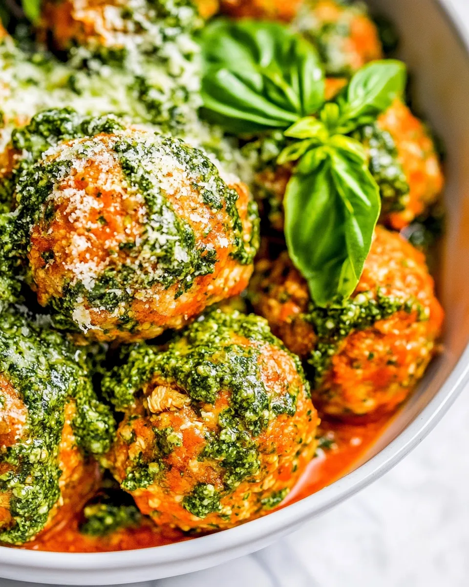 Delicious Baked Chicken Pesto Meatballs image