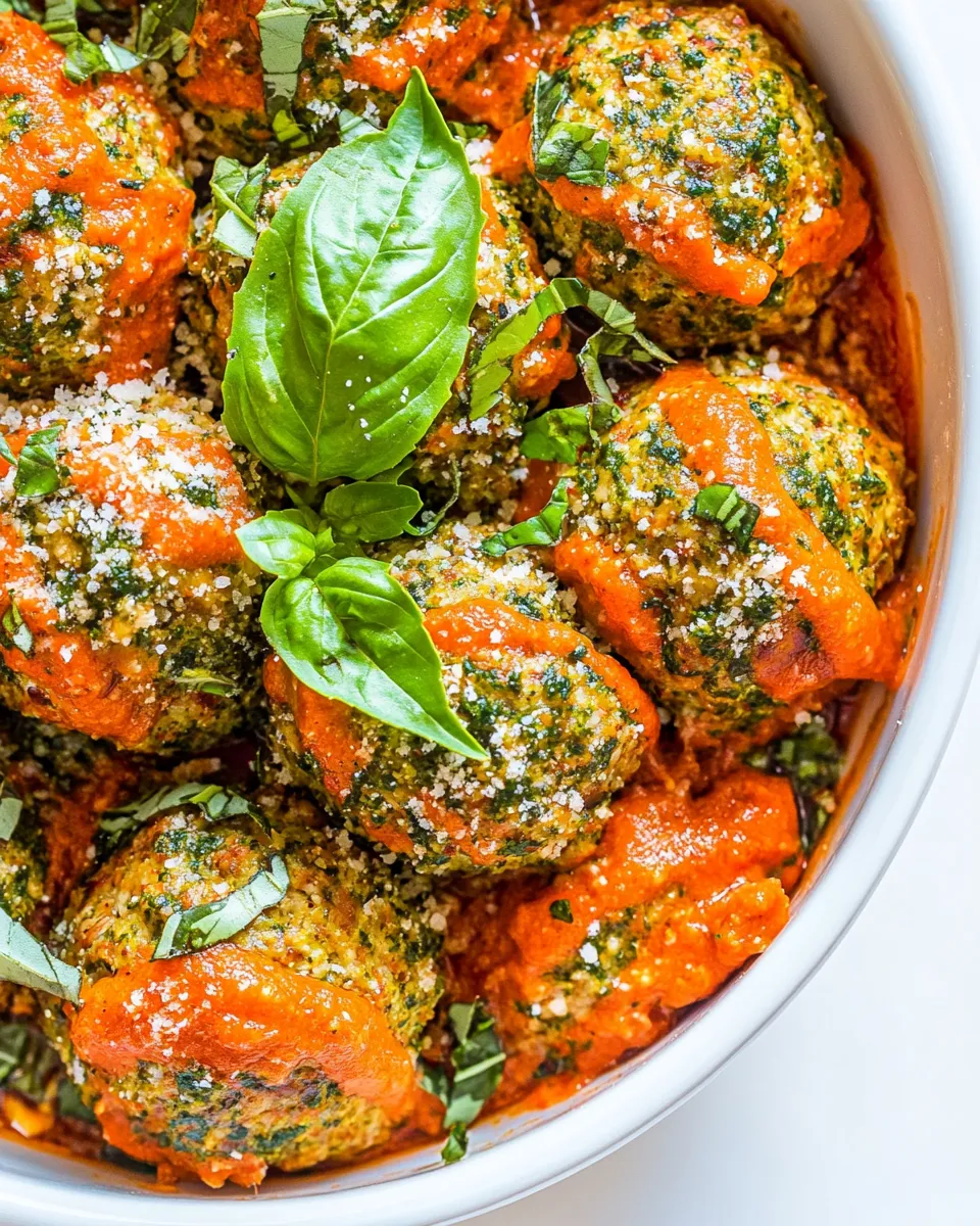 Savory Baked Chicken Pesto Meatballs dish photo