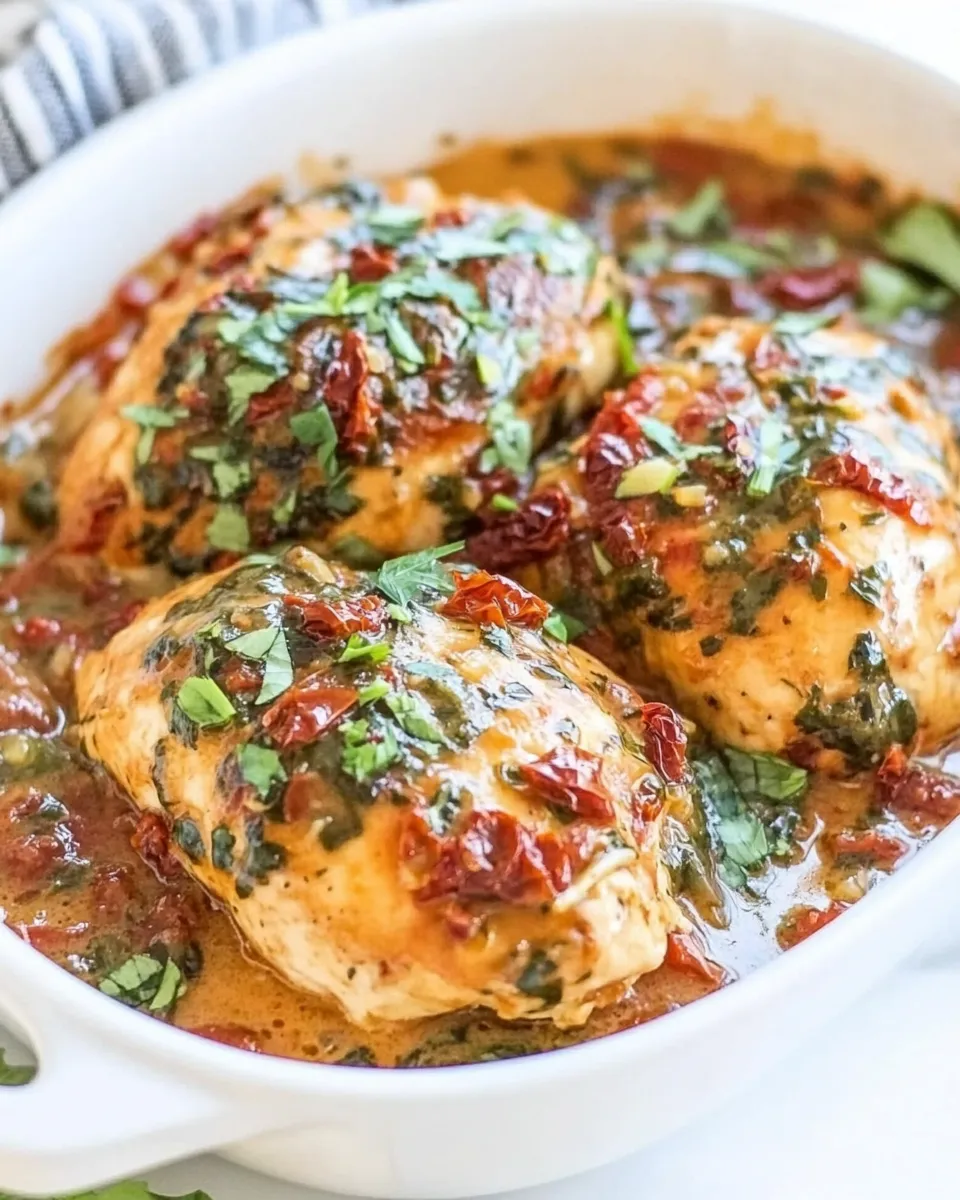 Delicious Baked Creamy Sun-Dried Tomato Chicken plate image