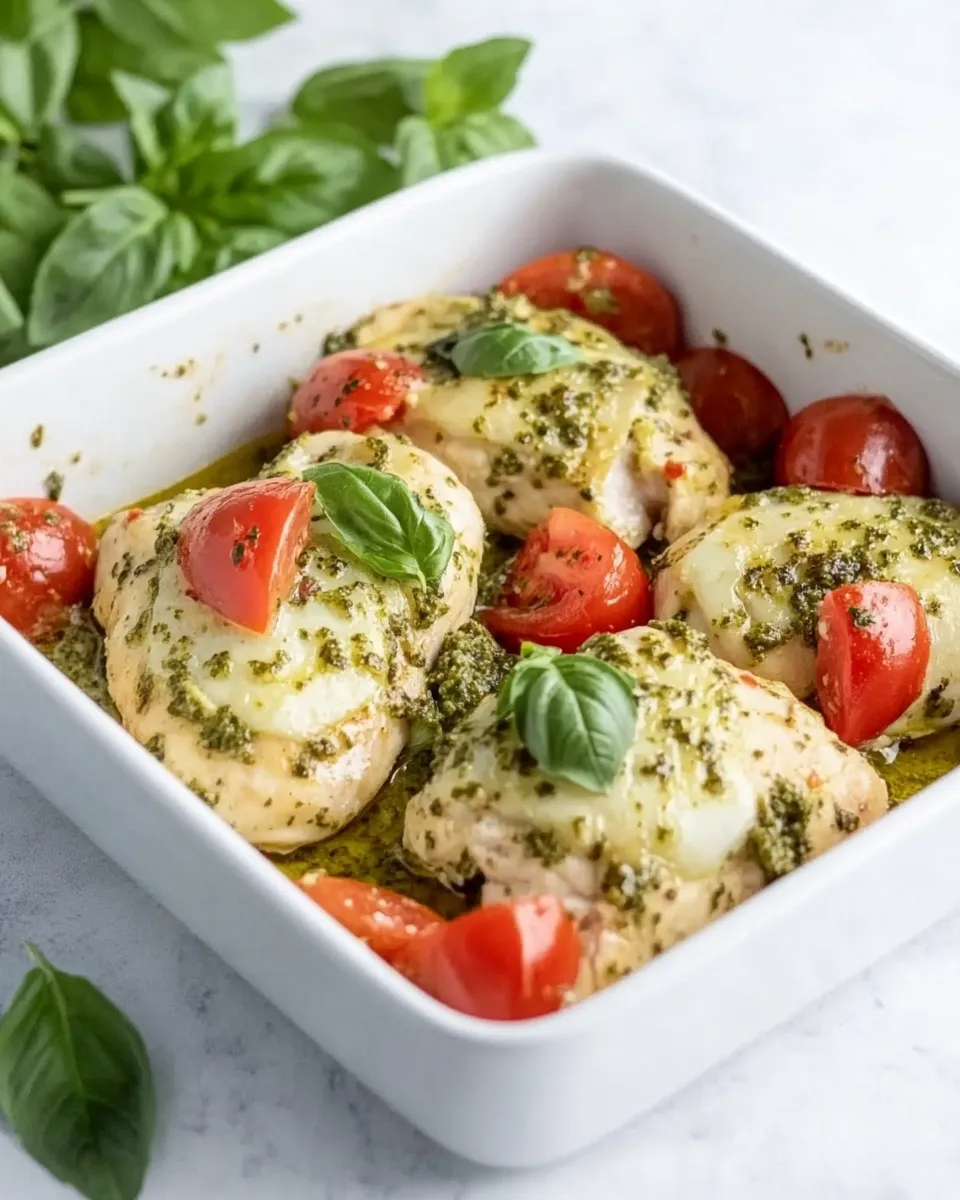 Healthy Baked Pesto Chicken dish photo