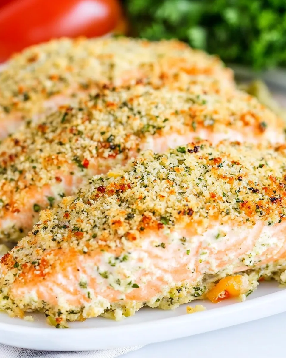 Easy Baked Salmon with Parmesan Herb Crust food shot