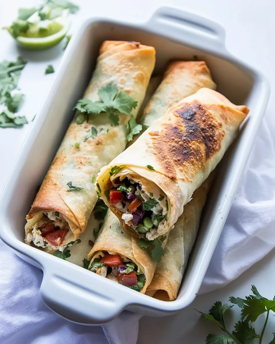 Delicious Baked Southwestern Chicken Egg Rolls plate image