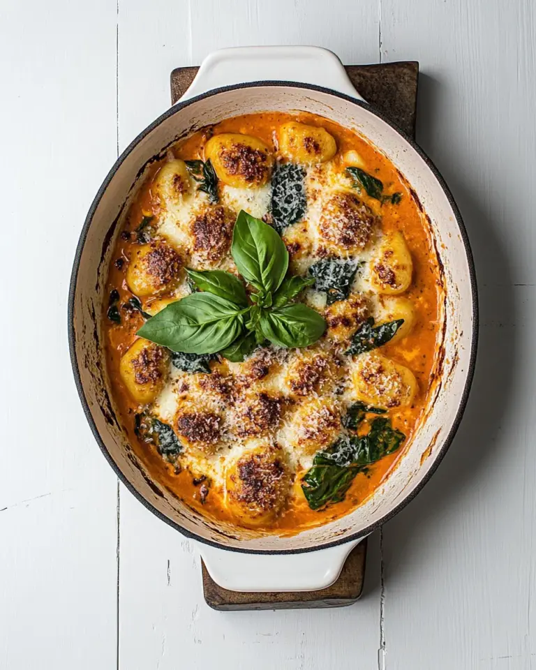 Homemade Baked gnocchi with creamy tomato & spinach photo
