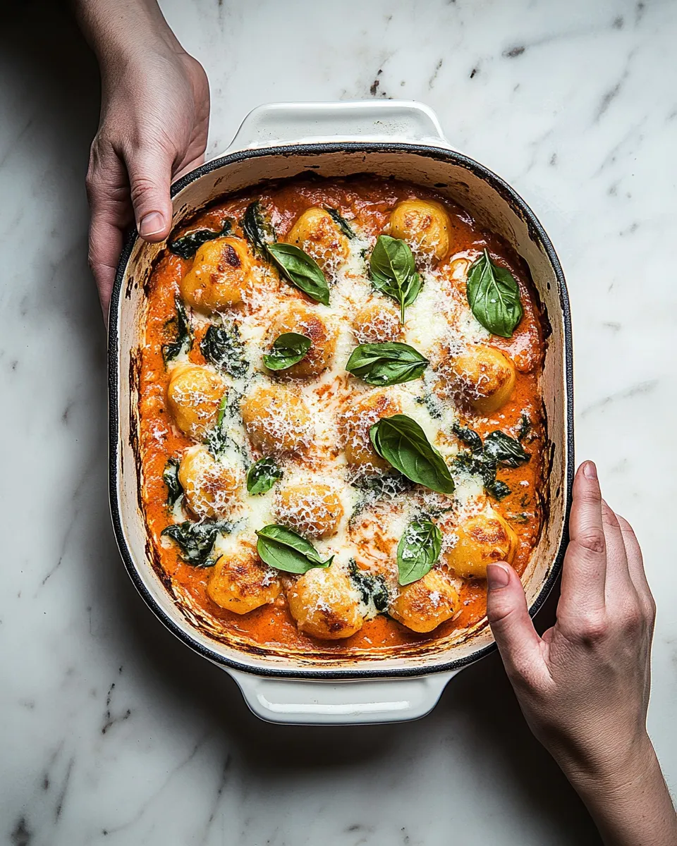 Easy Baked gnocchi with creamy tomato & spinach recipe photo