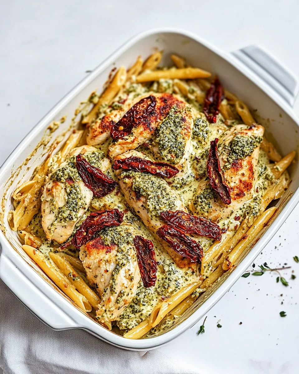 Classic Basil Pesto Chicken with Alfredo Penne and Sun Dried Tomatoes image