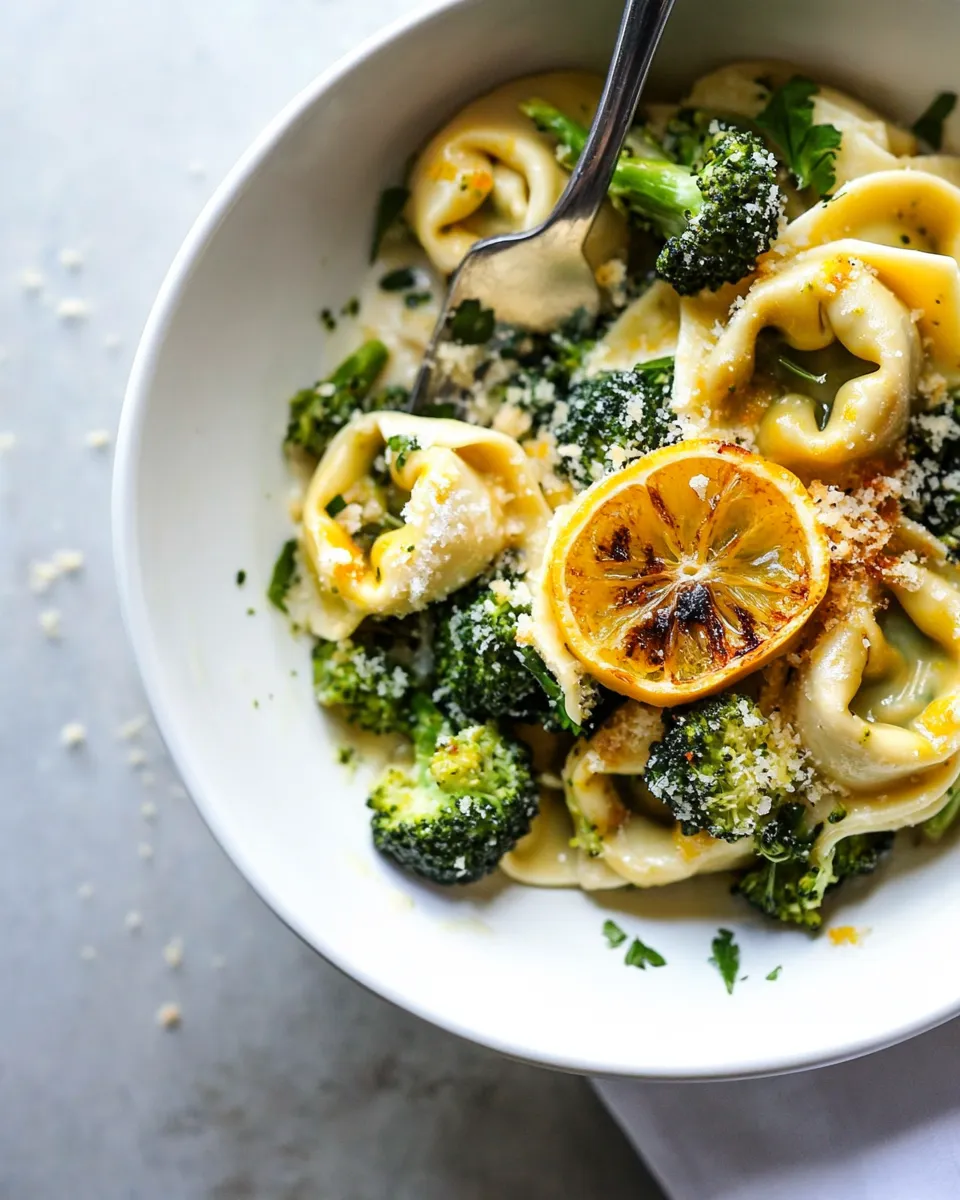Classic Best Easy Broccoli Cheese Tortellini with Fried Lemon. recipe image