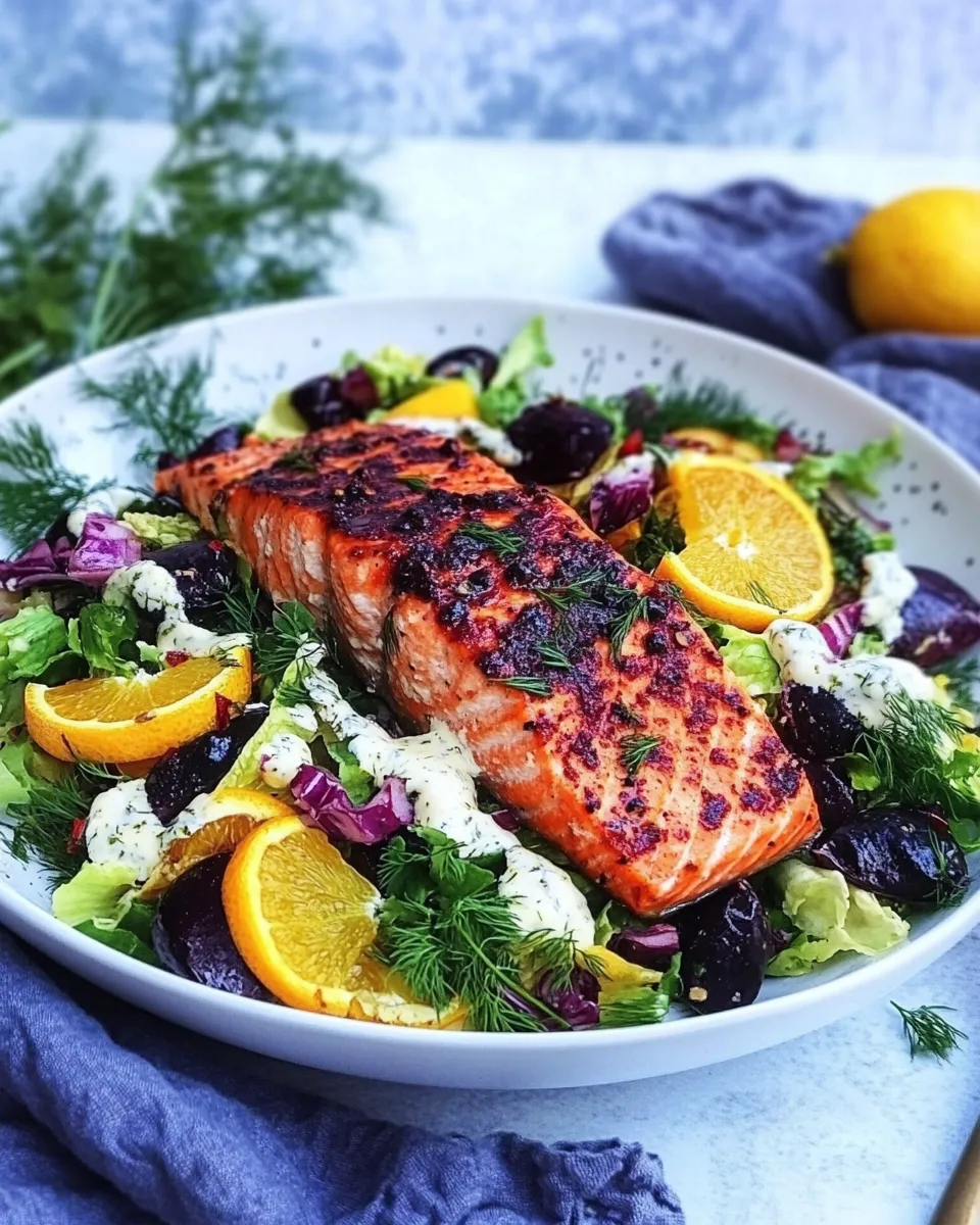 Homemade Blood Orange Salmon Salad With Orange Dill Dressing photo