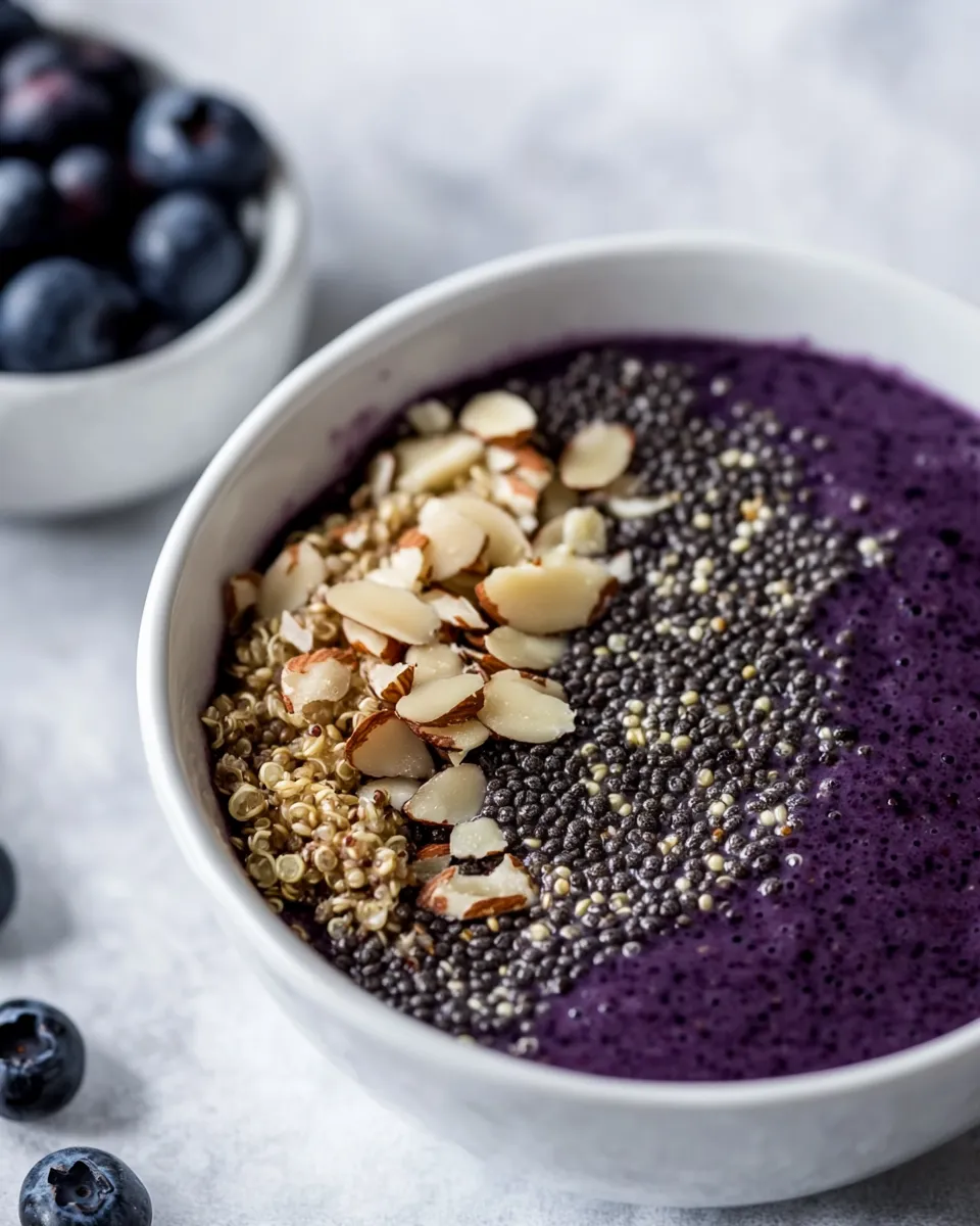 Easy Blueberry Almond Breakfast Quinoa Smoothie Bowl recipe photo
