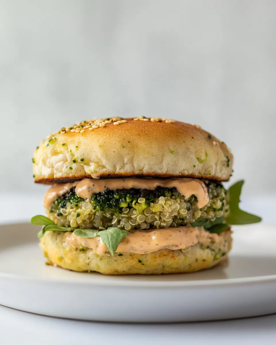 Classic Broccoli Cheddar Quinoa Burgers. dish photo