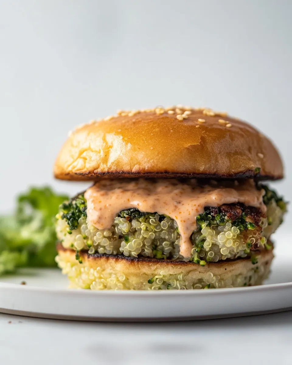 Easy Broccoli Cheddar Quinoa Burgers. food shot