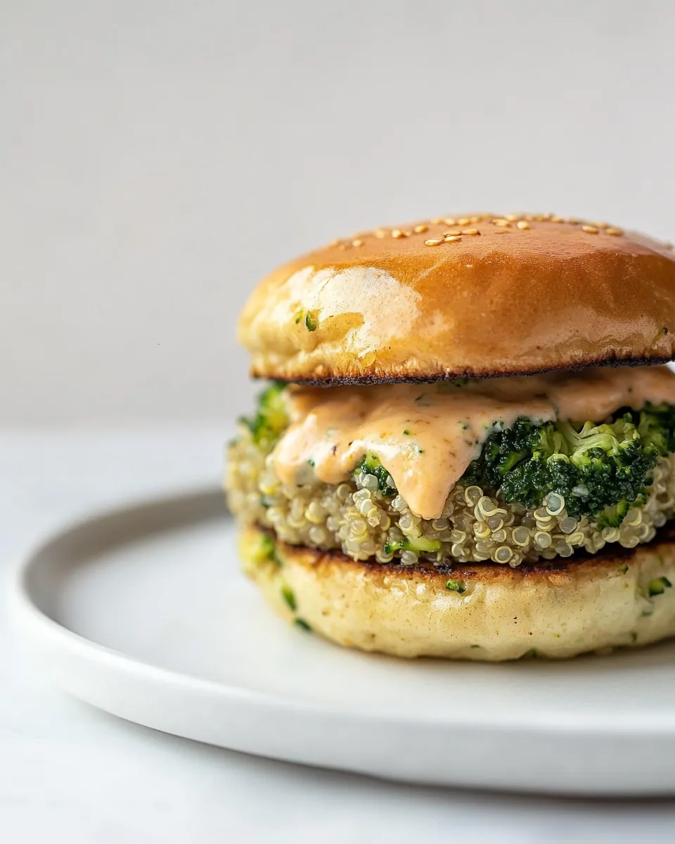 Delicious Broccoli Cheddar Quinoa Burgers. plate image