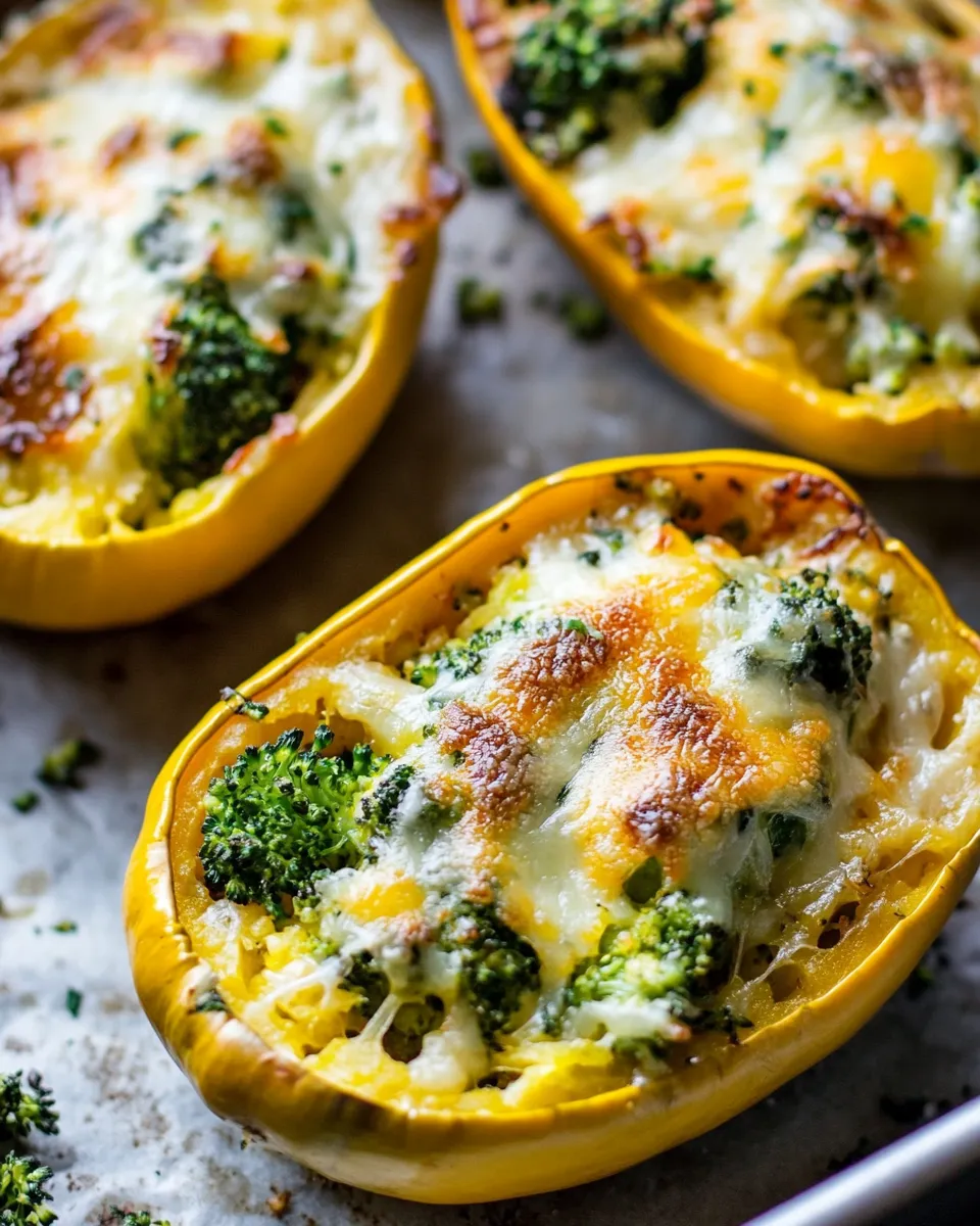 Classic Broccoli Cheddar Stuffed Spaghetti Squash. dish image