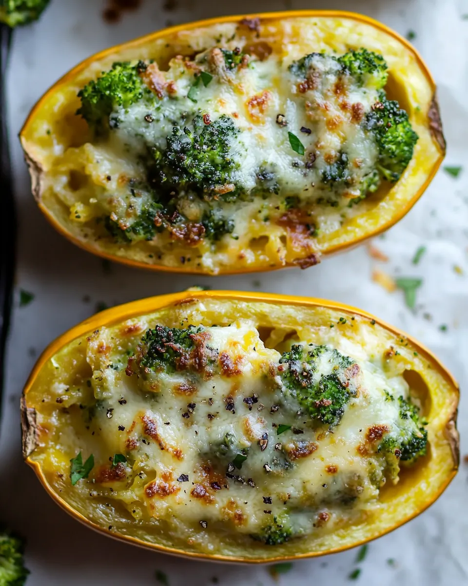 Classic Broccoli Cheddar Stuffed Spaghetti Squash. recipe photo