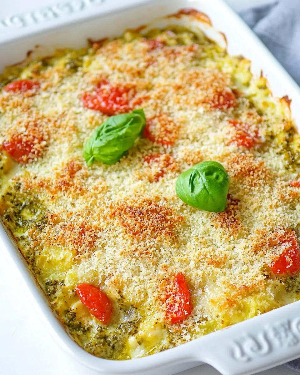 Easy Bruschetta Pesto Chicken Casserole shot