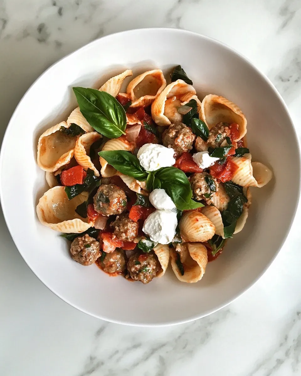 Amazing Caprese Shells with Mini Meatballs. recipe image
