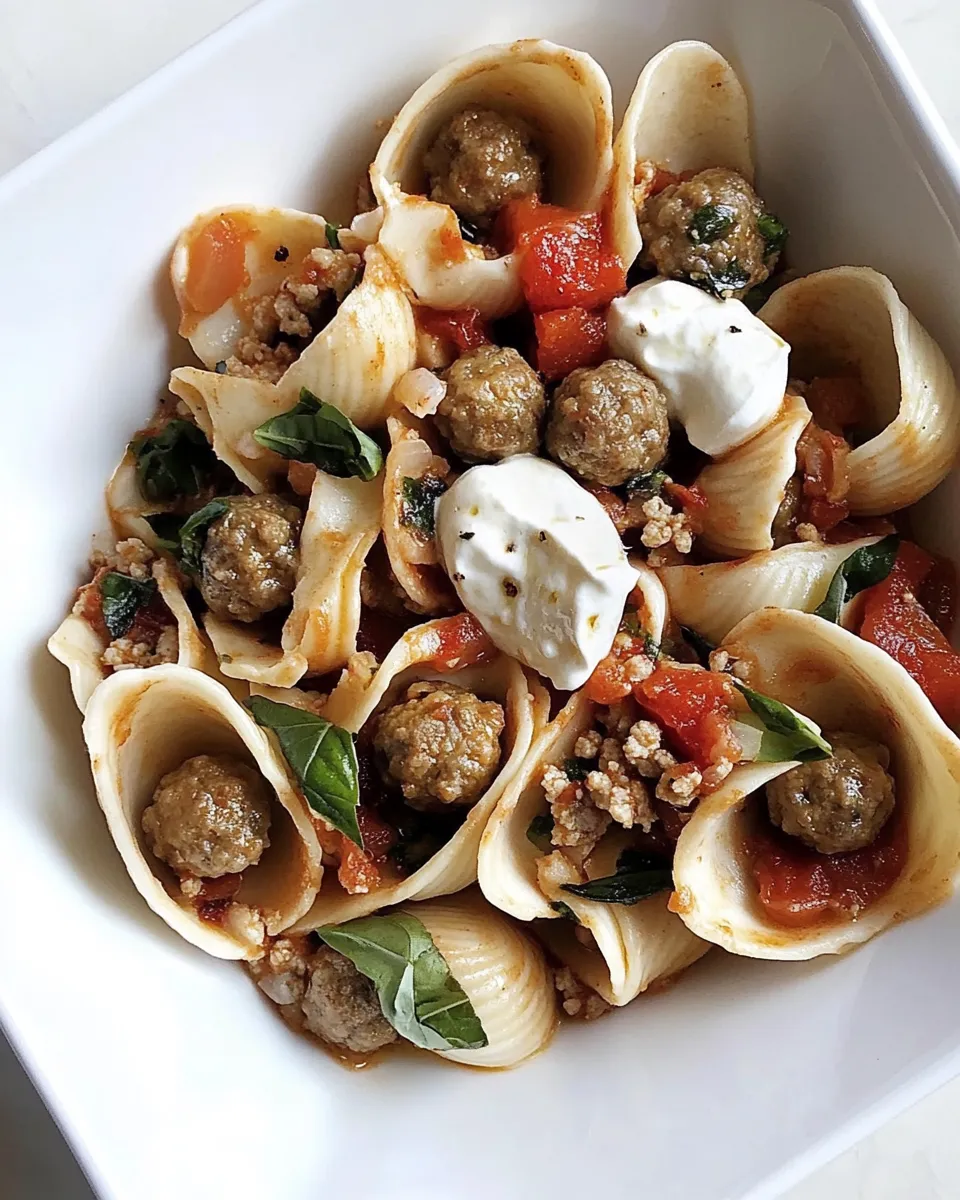 Savory Caprese Shells with Mini Meatballs. recipe photo
