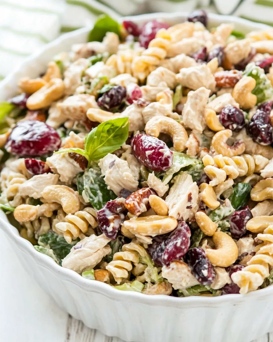 Delicious Cashew Chicken Rotini Salad shot