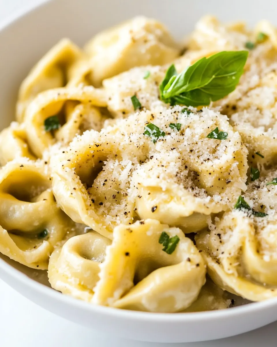 Delicious Cheese Tortellini in Garlic Butter Sauce shot