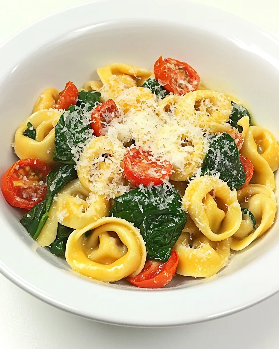 Easy Cheese Tortellini with Spinach and Slow Roasted Tomatoes shot