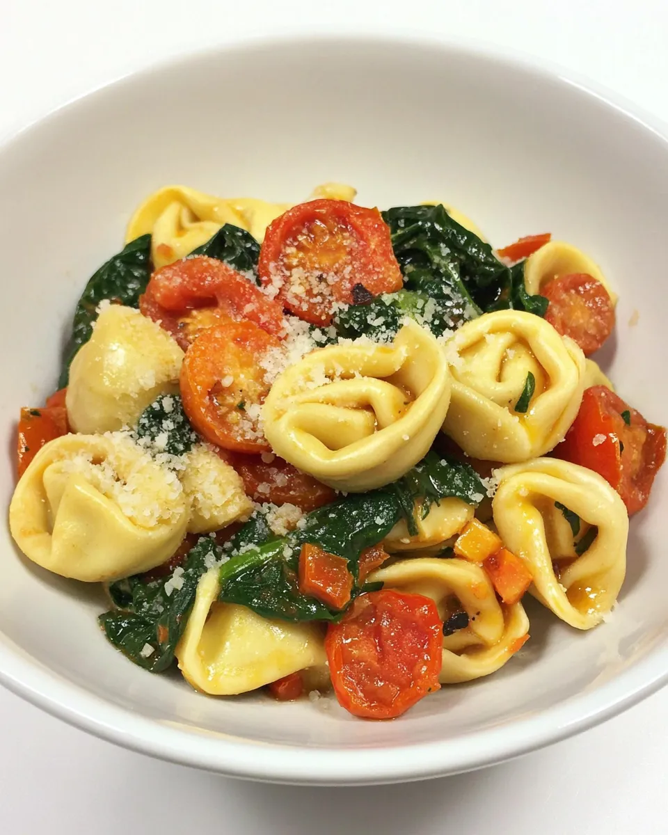 Delicious Cheese Tortellini with Spinach and Slow Roasted Tomatoes recipe image