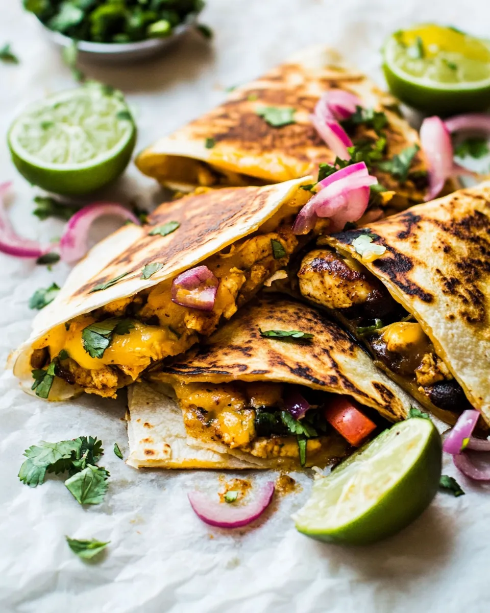 Savory Cheesy Chipotle Adobo Chicken Quesadillas. shot