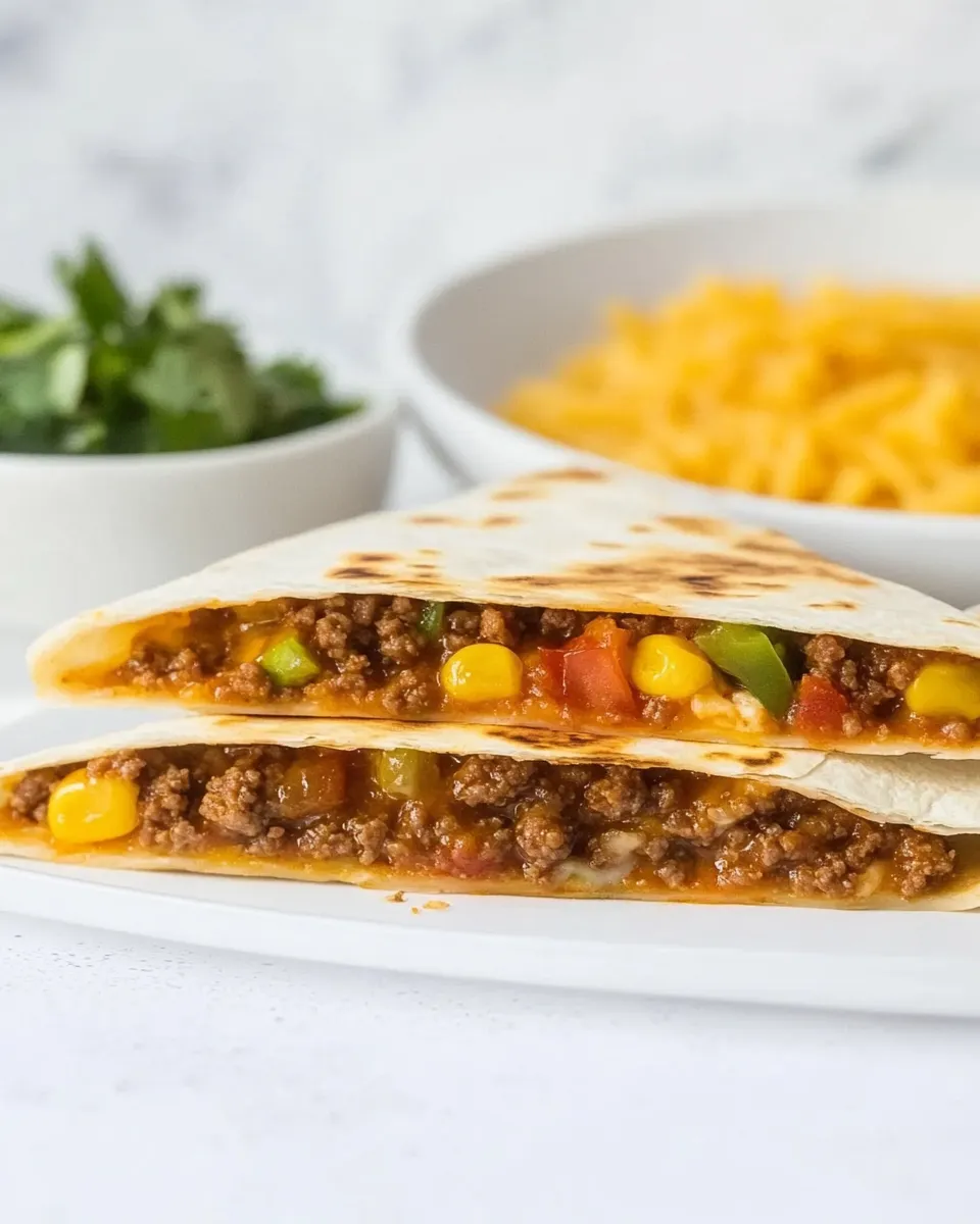 Easy Cheesy Ground Beef Quesadillas food shot
