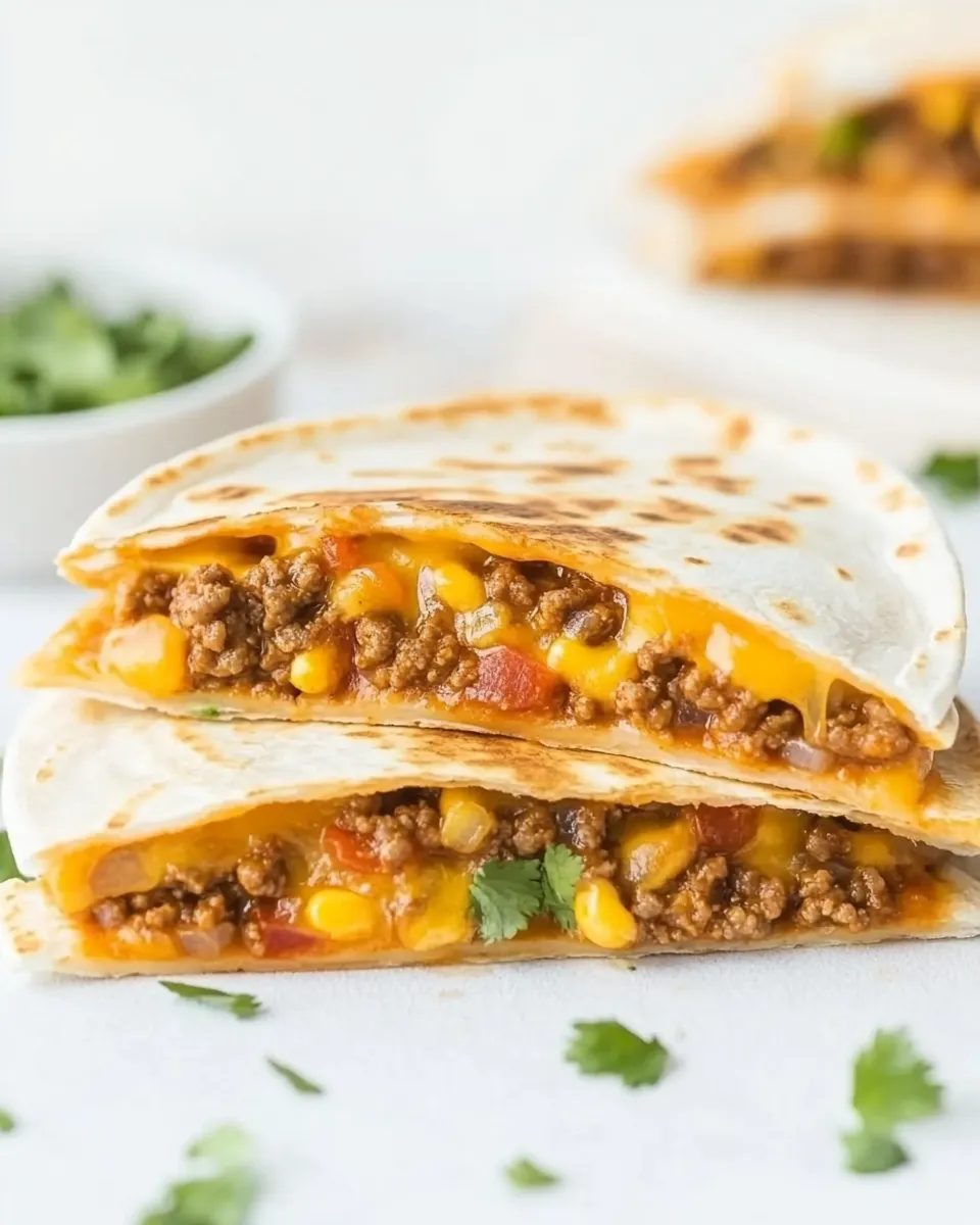 Delicious Cheesy Ground Beef Quesadillas plate image