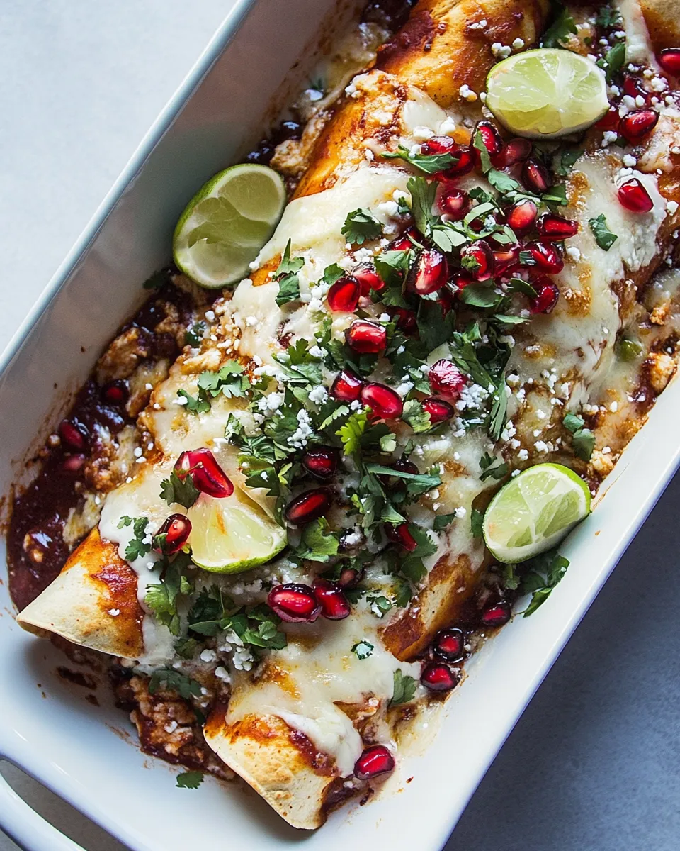 Classic Cheesy Sweet and Sour Pomegranate Thai Chicken Enchiladas. dish photo