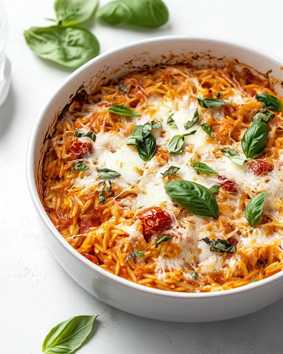 Sweet Cheesy Tomato Basil Baked Orzo. picture