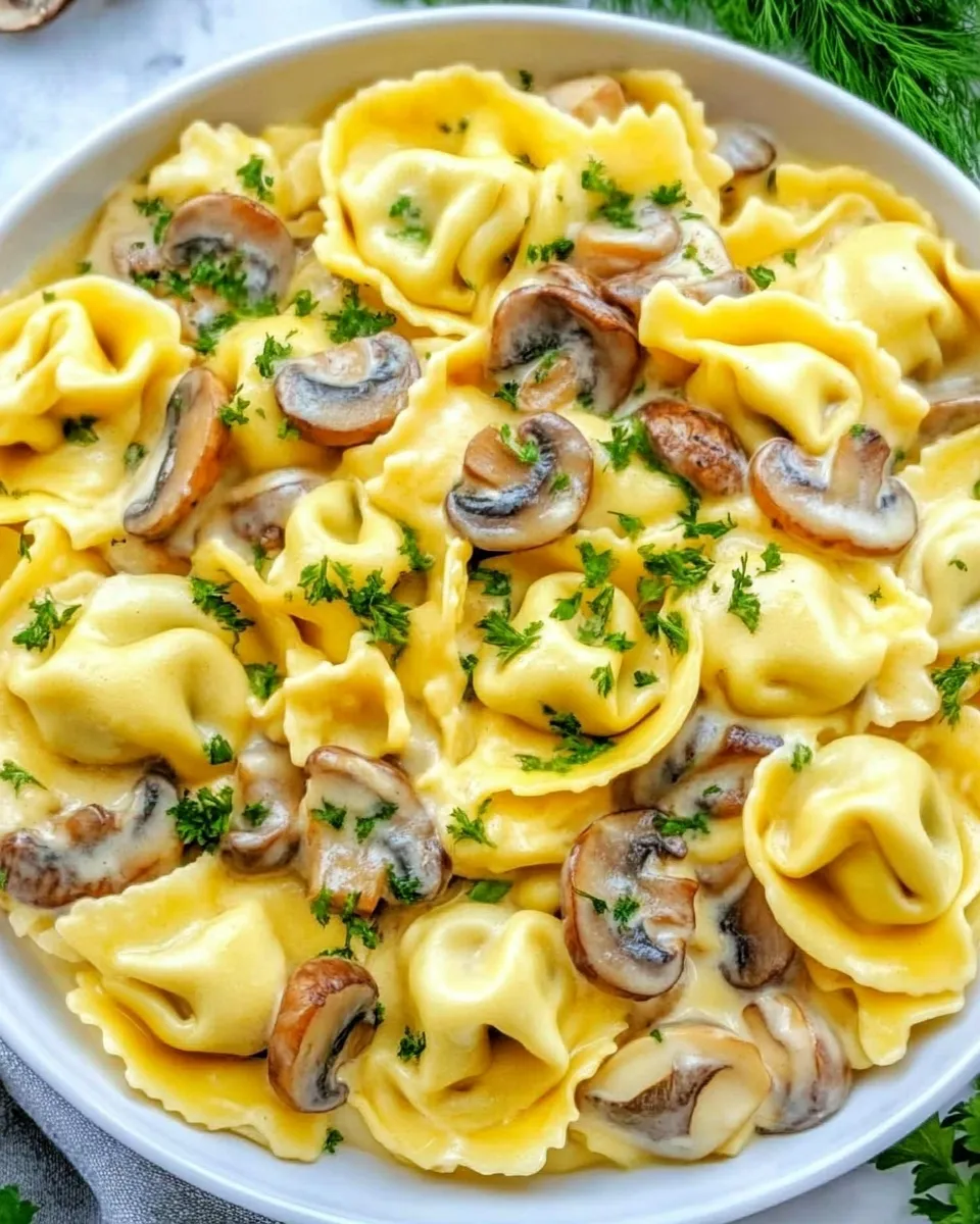 Delicious Cheesy Tortellini with Mushrooms shot
