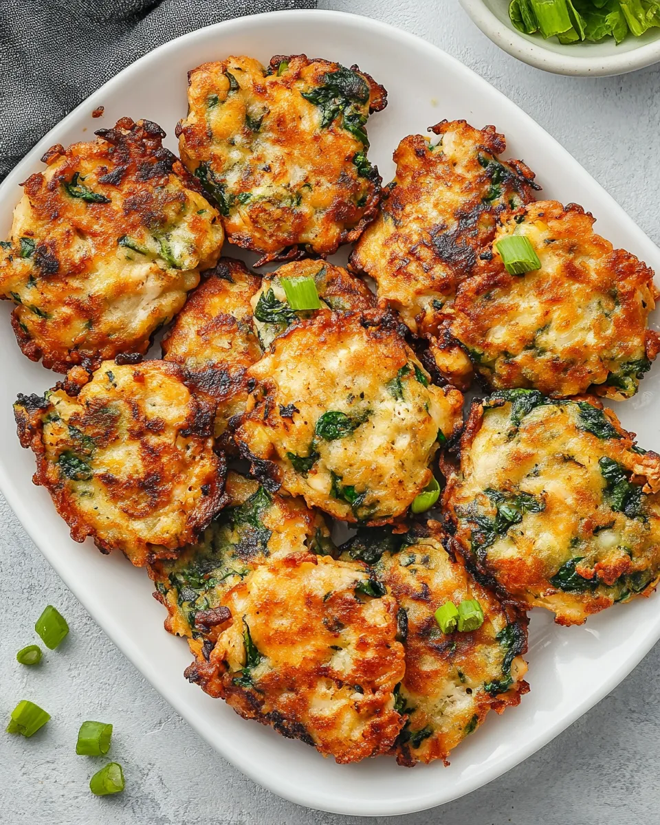 Homemade Cheesy chicken spinach fritters photo