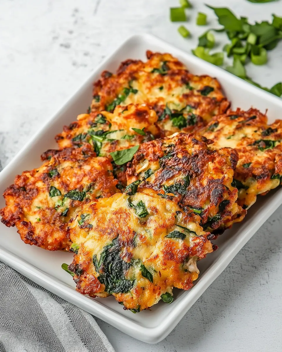 Easy Cheesy chicken spinach fritters recipe photo