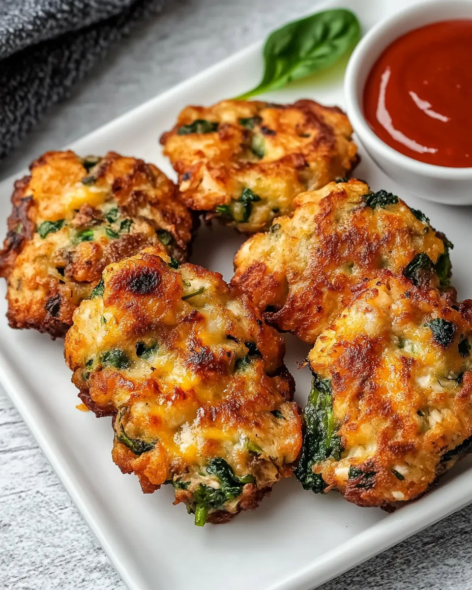 Delicious Cheesy chicken spinach fritters dish photo