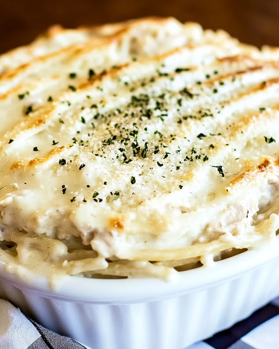 Classic Chicken Alfredo Spaghetti Pie recipe photo