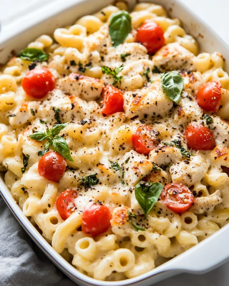 Delicious Chicken Caprese Macaroni and Cheese shot