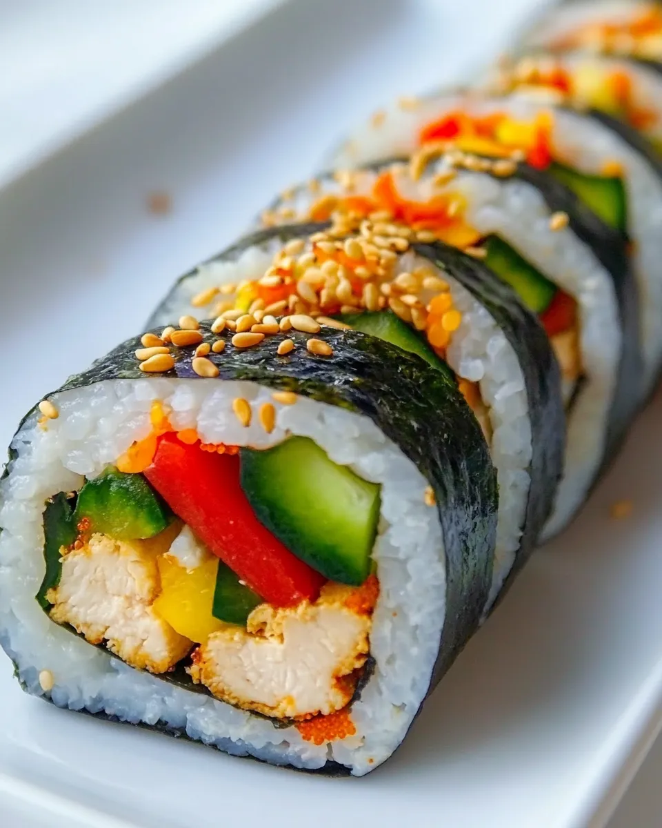 Delicious Chicken Kimbap with Veggies food shot