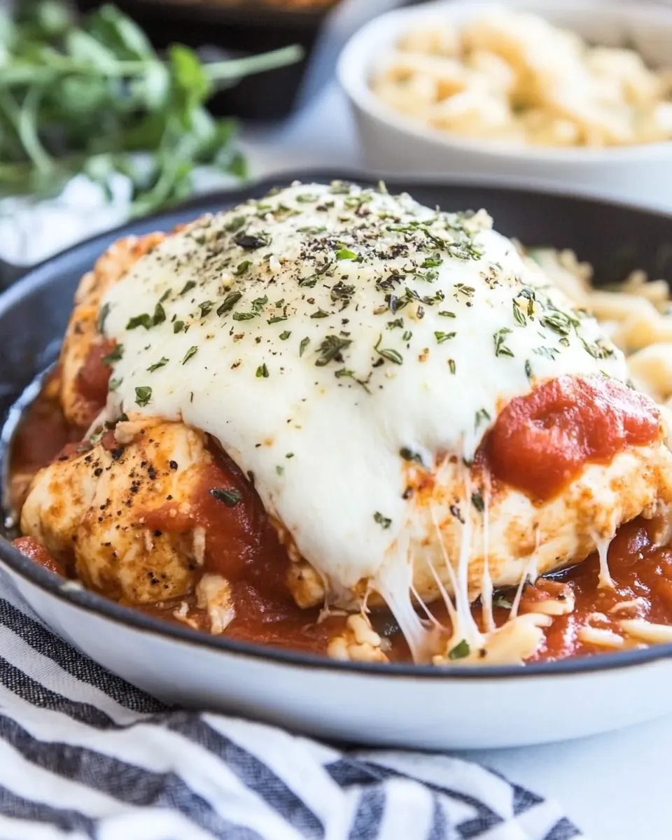 Easy Chicken Mozzarella Skillet food shot