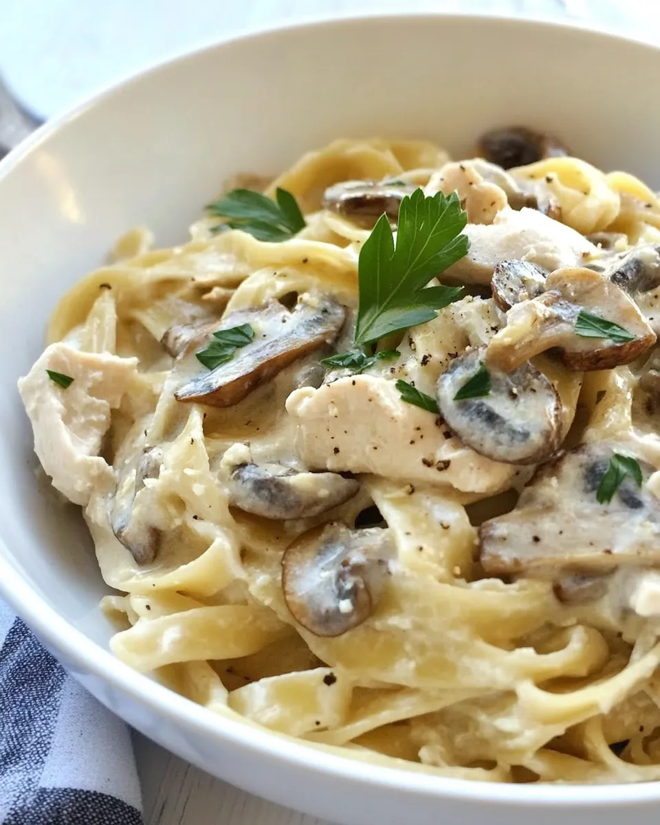 Delicious Chicken Mushroom Fettuccine shot