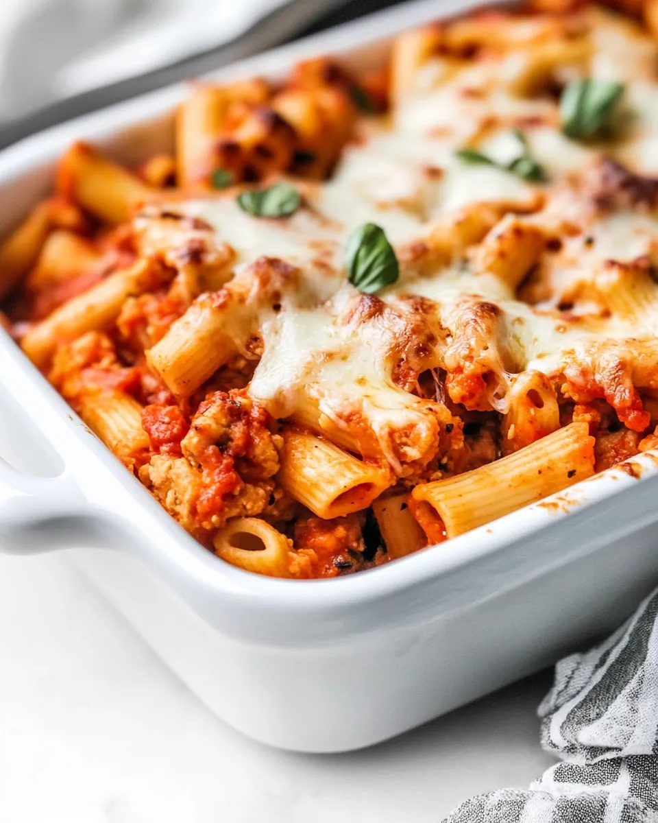 Delicious Chicken Parmesan Baked Ziti shot