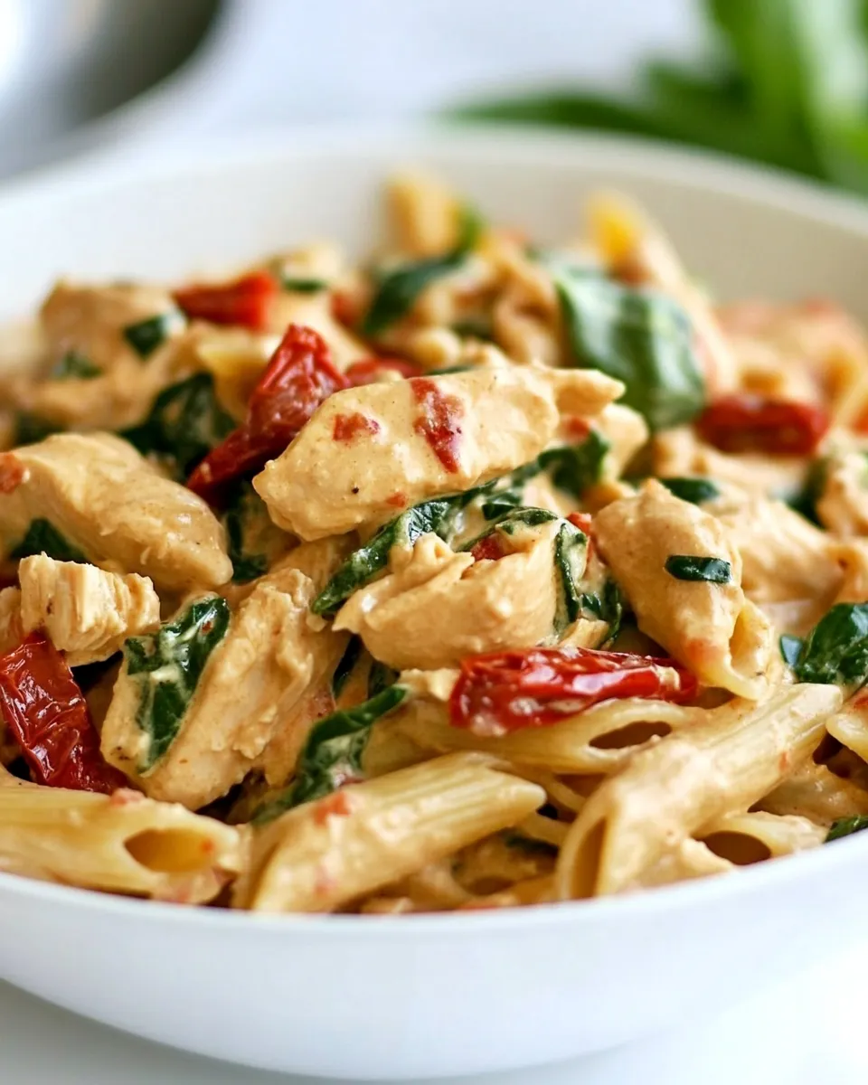 Delicious Chicken Pasta with Roasted Red Pepper Cream Sauce Recipe image