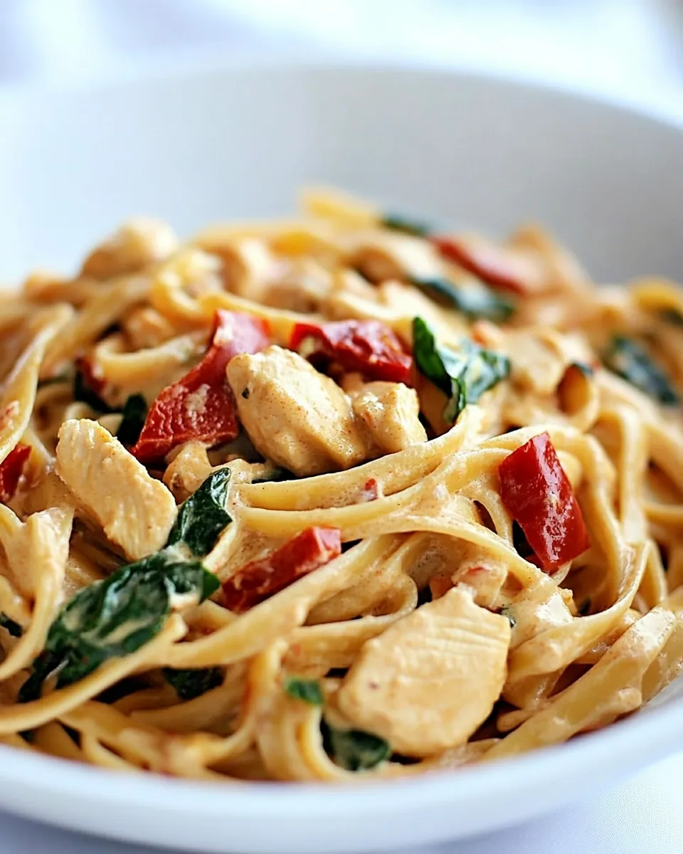 Quick Chicken Pasta with Roasted Red Pepper Cream Sauce Recipe dish photo