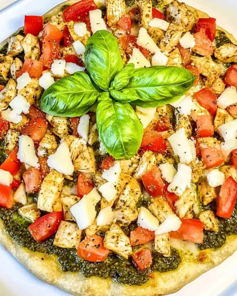 Homemade Chicken Pesto Pizza recipe photo