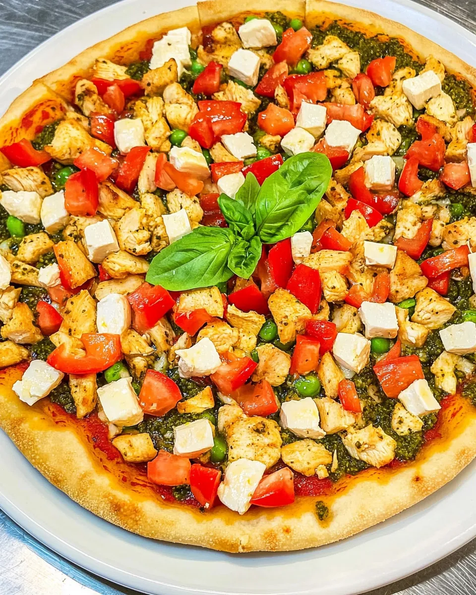 Easy Chicken Pesto Pizza food shot